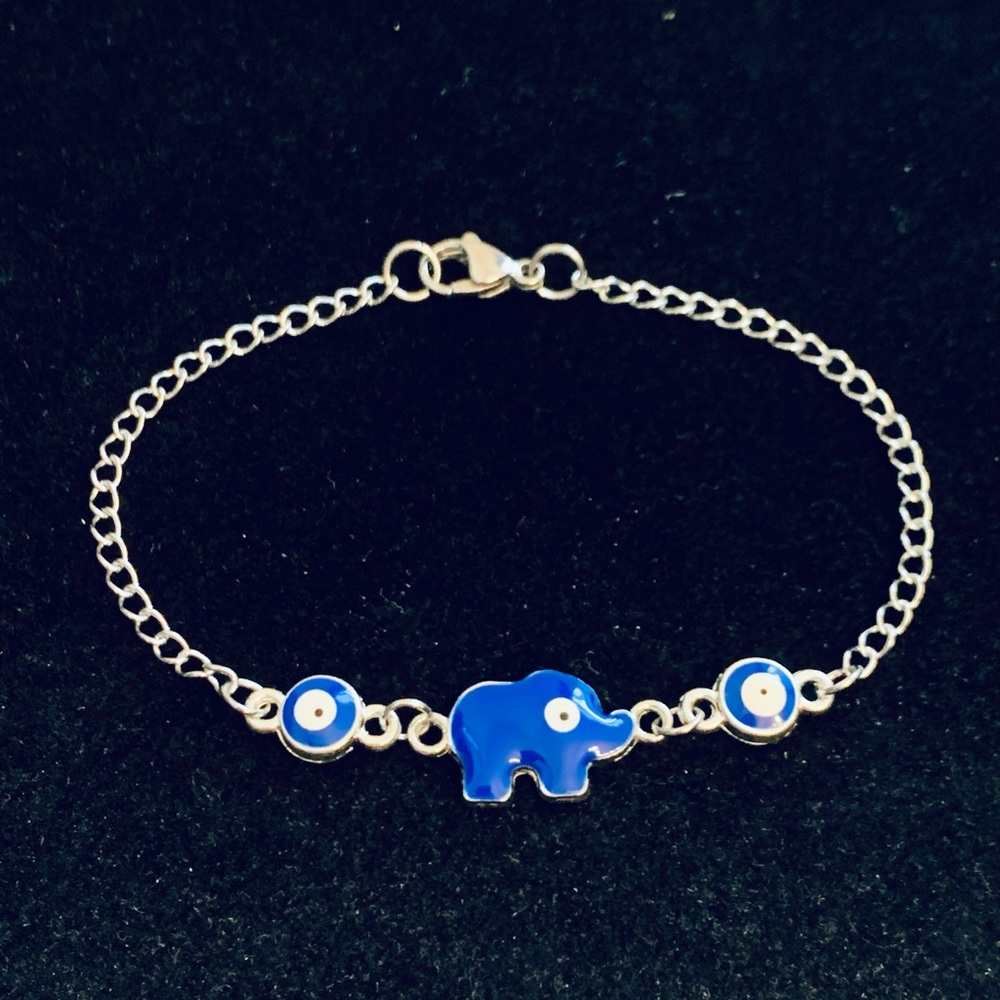 Blue Elephant Evil Eye chain bracelet or anklet - Picture 3 of 5